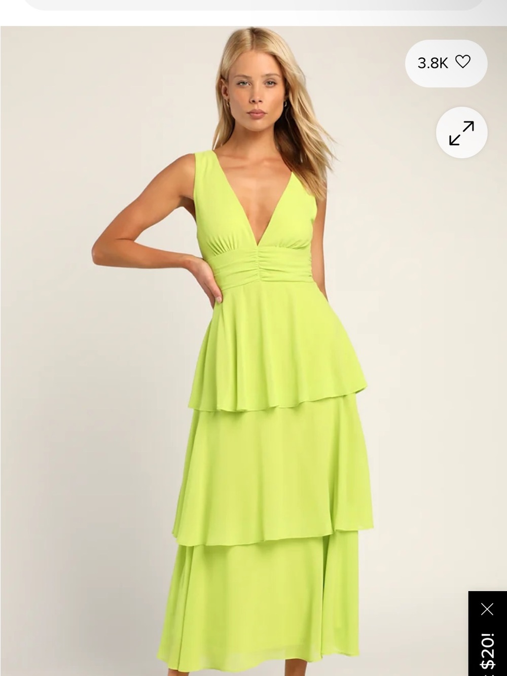 Lulus Celebration Time Lime Green Sleeveless Tiered Midi Dress
